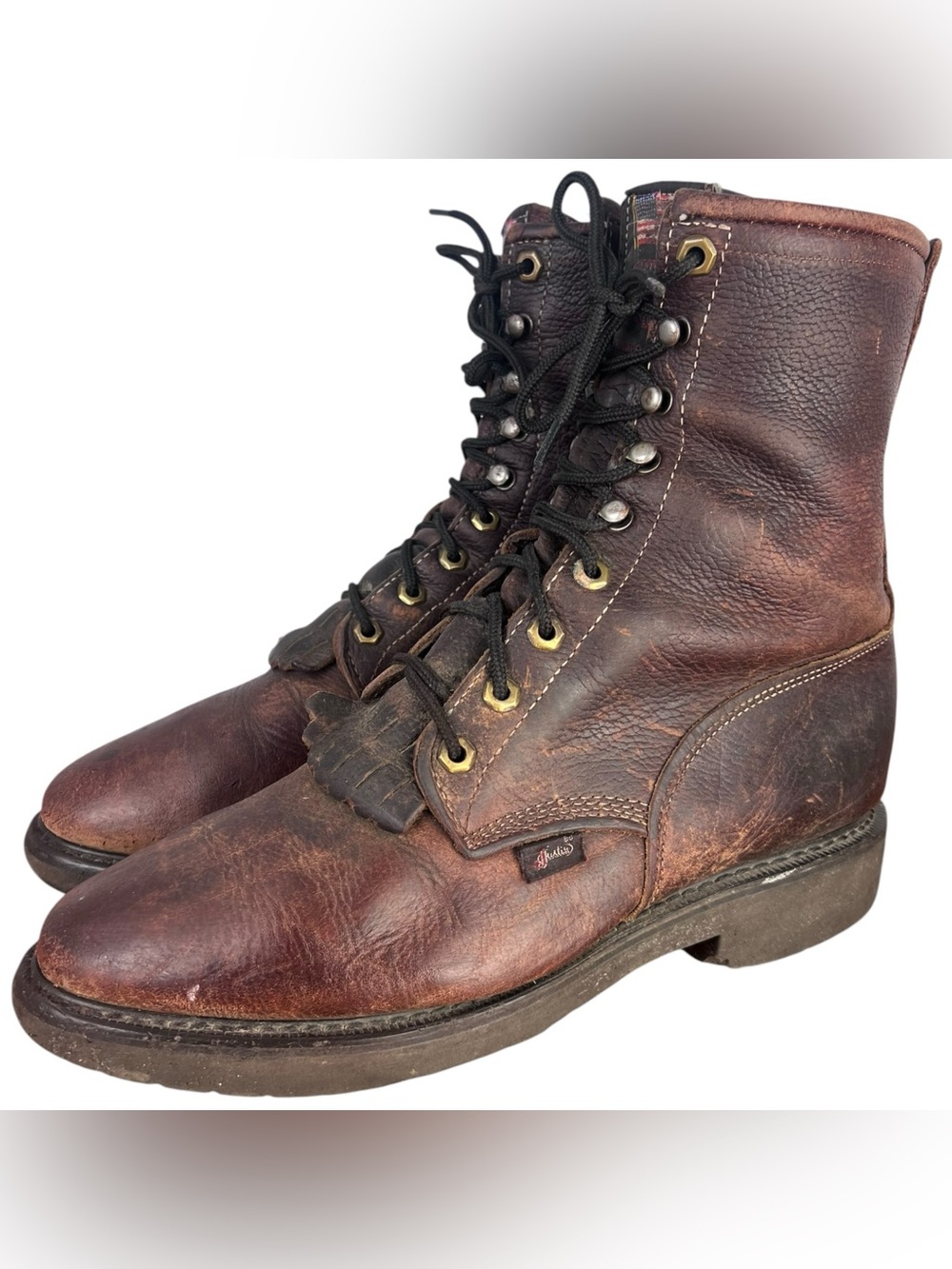 Vtg Justin Leather Work Packer Logger Boots Made In The USA Men's Size 9.5 EE